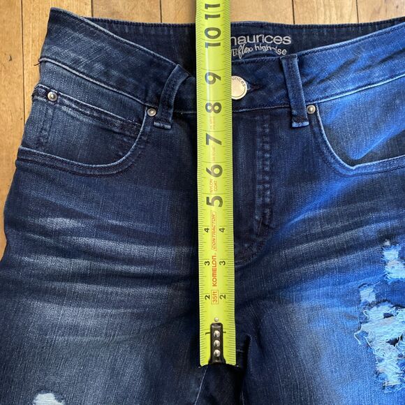 Maurices Everflex High Rise Jeans Women’s Size 0 X-Short Dark Wash Distressed - Picture 5 of 10
